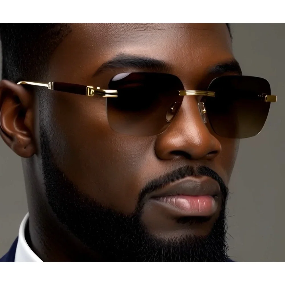 Luxury Rimless Gradient Square Sunglasses Gold Trim Men's Fashion‎ Eyewear Chic